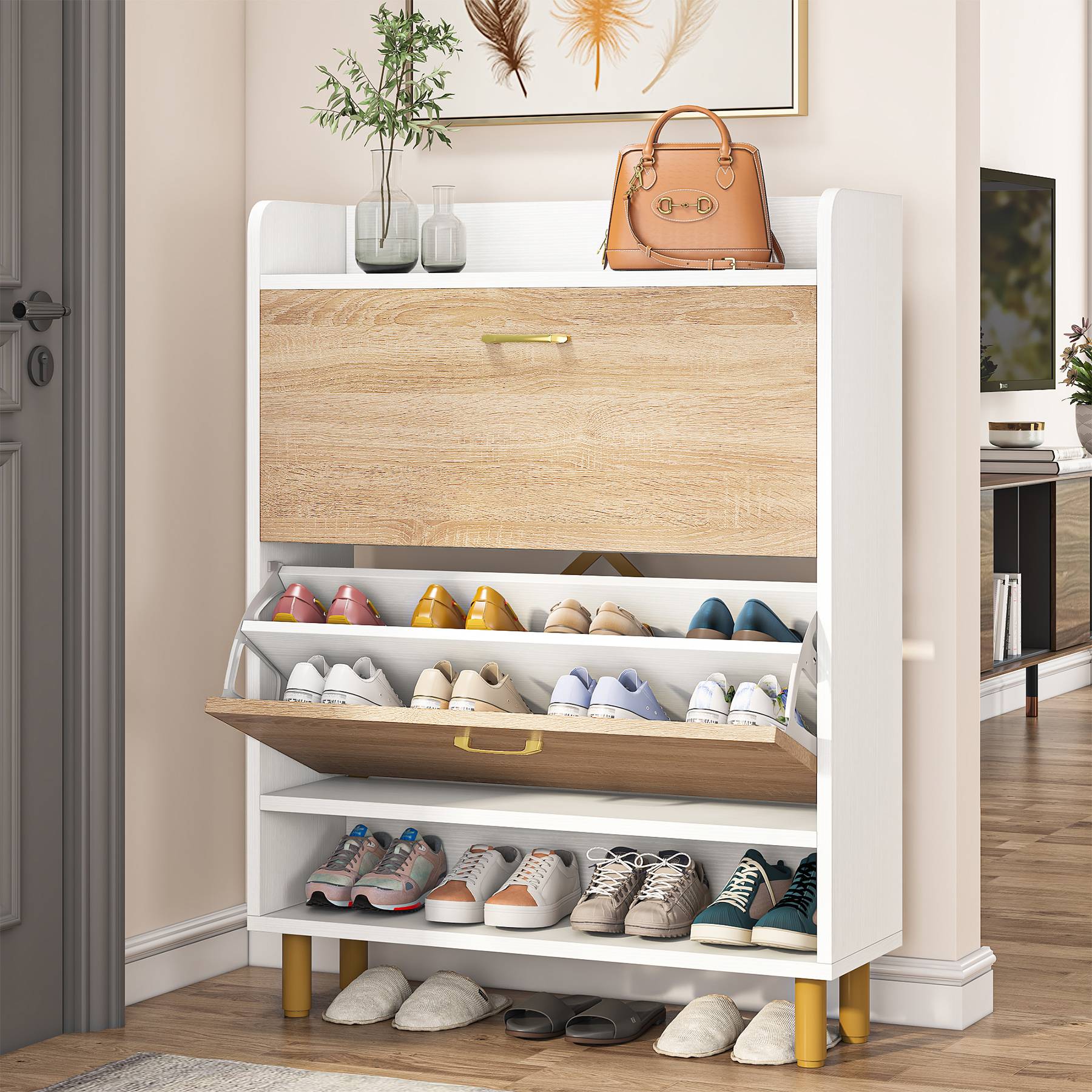 Tribesigns Shoe Storage Cabinet, 3-Tier Shoe Organizer Rack Tribesigns